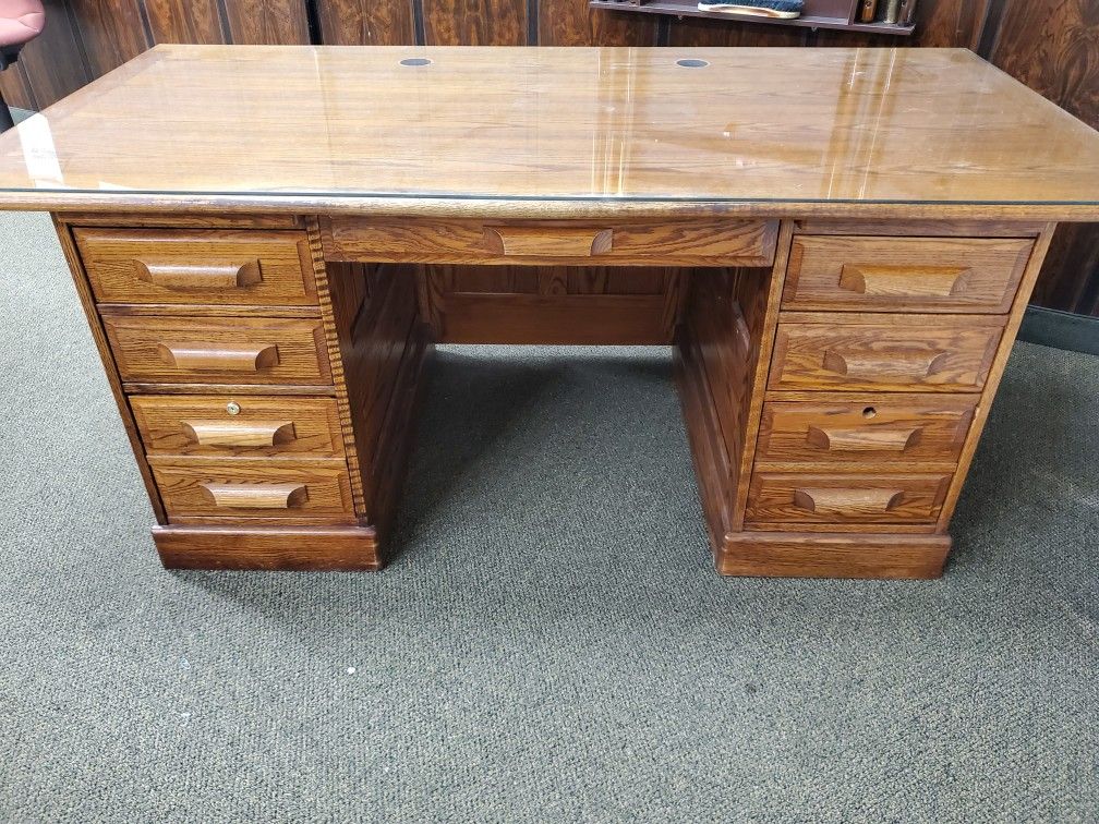 Executive Antique Desk Oak Wood 