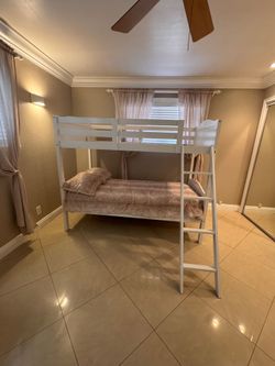 White Wood Twin Bunk Bed with Ladder
