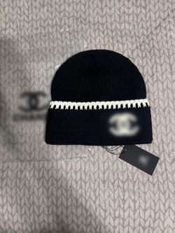 Black Knit Beanie with White Stripe