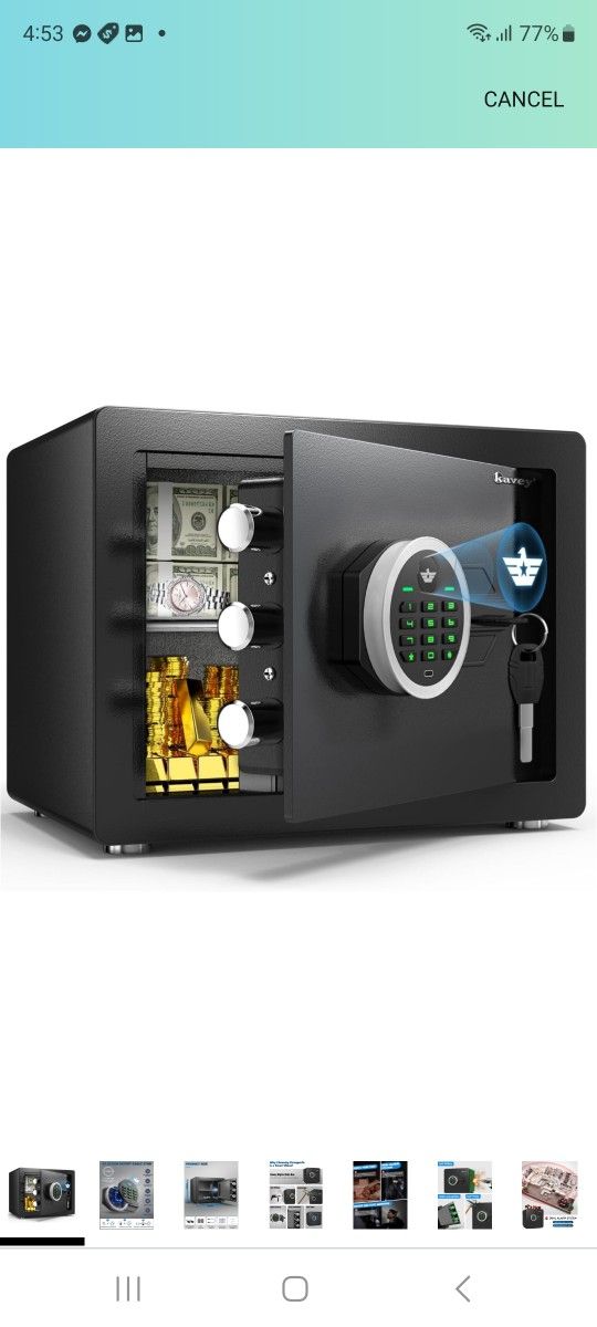 Kavey 1.2 Cub Safe Box, Home Safe with Digital Keypad and Dual Alarm System, Money Safe for With Mute Function and LED Light, Safes for Money Valuable