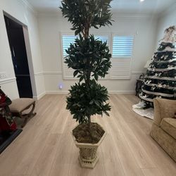 7–8ft Tall Artificial Topiary Tree w/ Decorative Pedestal Planter