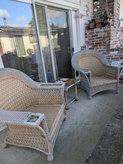 Vintage Oversized Rattan Chairs With Cup & Magazine Holder