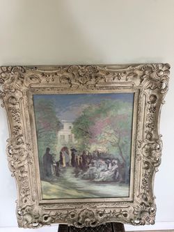 Vintage Impressionist Oil Painting – Large Ornate Carved Frame – 30” x 34