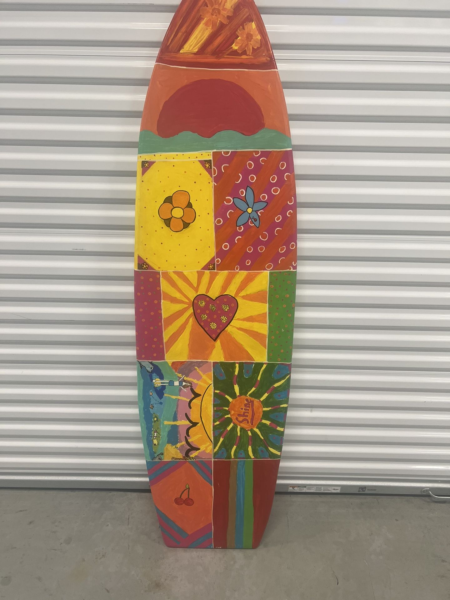 6FT Wood Surfboard  Wall Art  Hand Custom Painted Decor Bright Vibrant Summerish. Board is ideal for a kids room or can be used in almost any place to