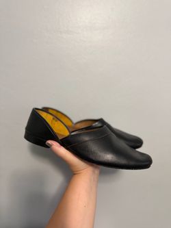 Black Leather Flat Mule Slides
