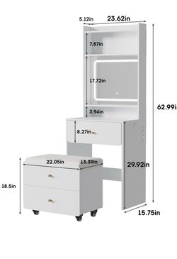 Make Up Vanity Desk with Mirror and Lights,Small Vanity With Storage Chair