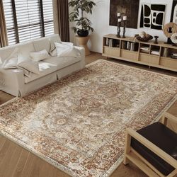 5' x 7' Nonslip, Non Shed Machine Washable Soft Area Rug in Shades of Ivory, Tan, Taupe, and Browns, NEW