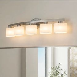 Merington 5 light vanity bar frosted brush nickel