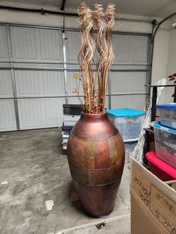 32 Inches Tall Burgundy Vase With Decor 