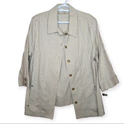 ALIA Tan Beige Cream Stiped Button Down Collared Jacket Women 16 Plus Size