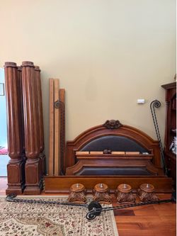Solid Wood King Size Canopy Bed Frame with Scroll Iron Accents - $1,650 OBO
