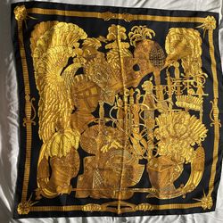 Authentic HERMES Scarf "ARMETS en PANACHE" 100% Silk Black Gold Mint