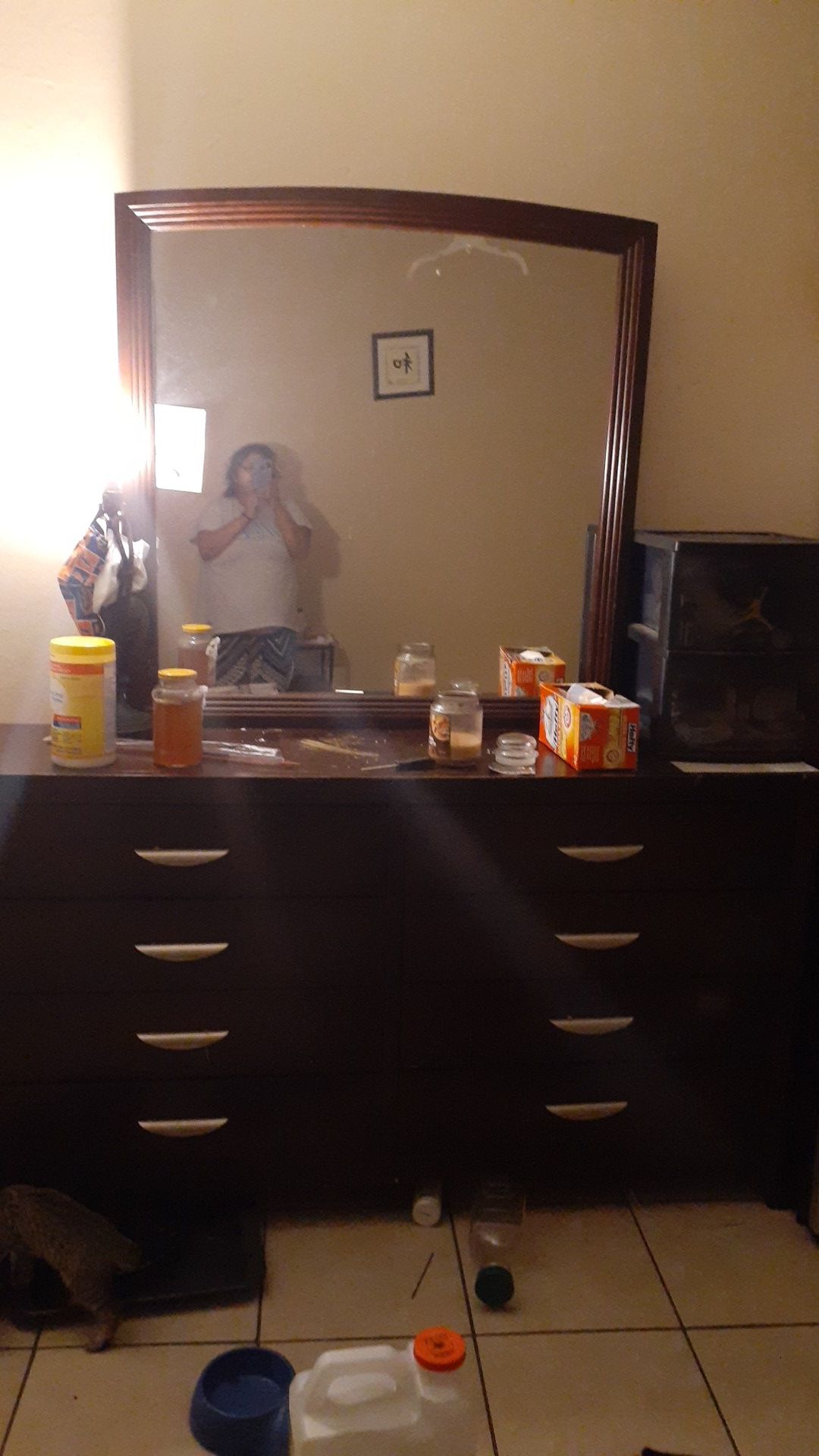 Large brown wooden dresser