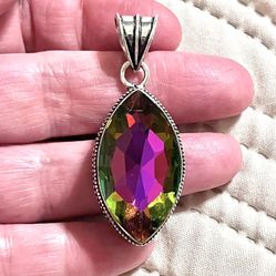 Stunning Rainbow Fire Mystic Topaz Silver 2” Pendant