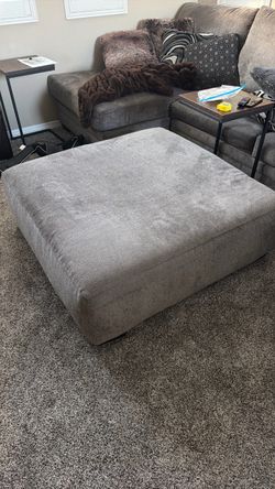 Large Gray Fabric Ottoman