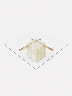 Mid-Century Modern Travertine Stone & Brass Coffee Table by Artedi, c.1970’s - Delivery Available