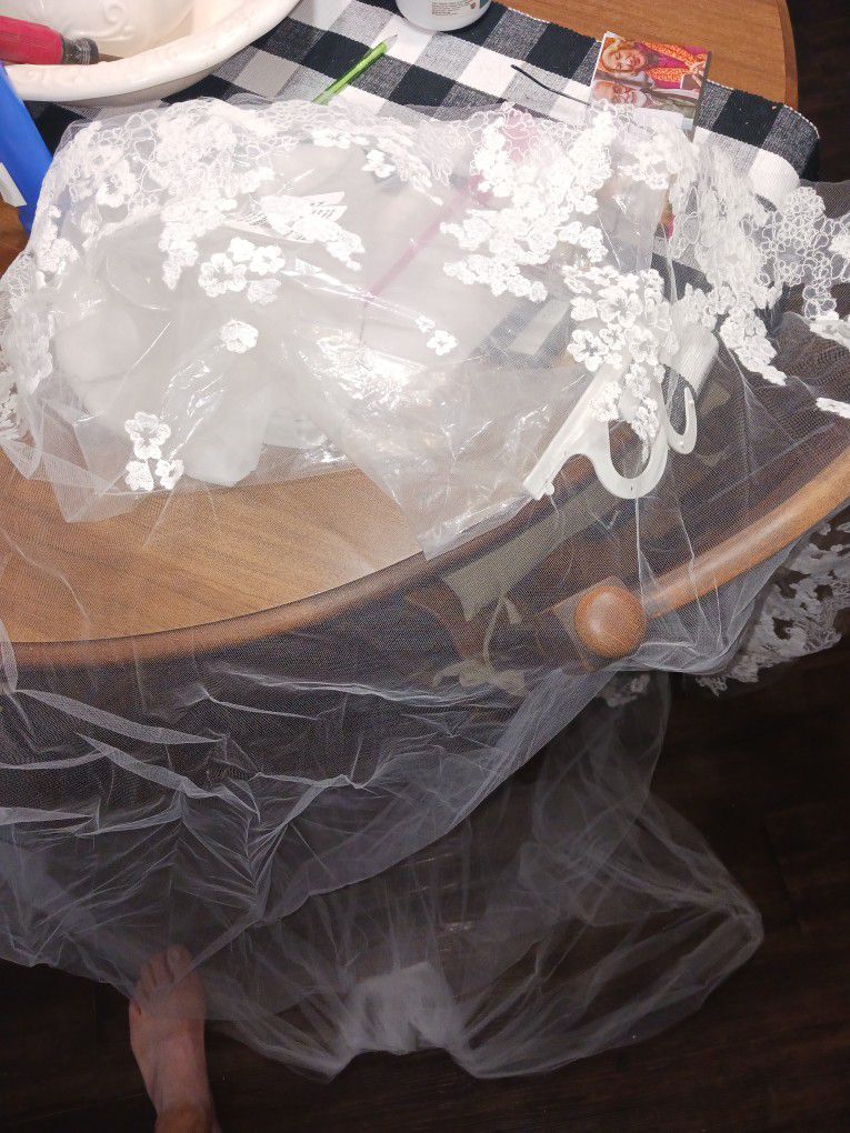 Ivory Wedding Veil With A Lace Border