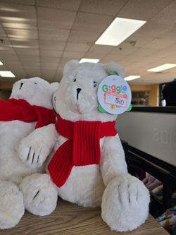 Giggle Plush Polar Bear with Red Scarf