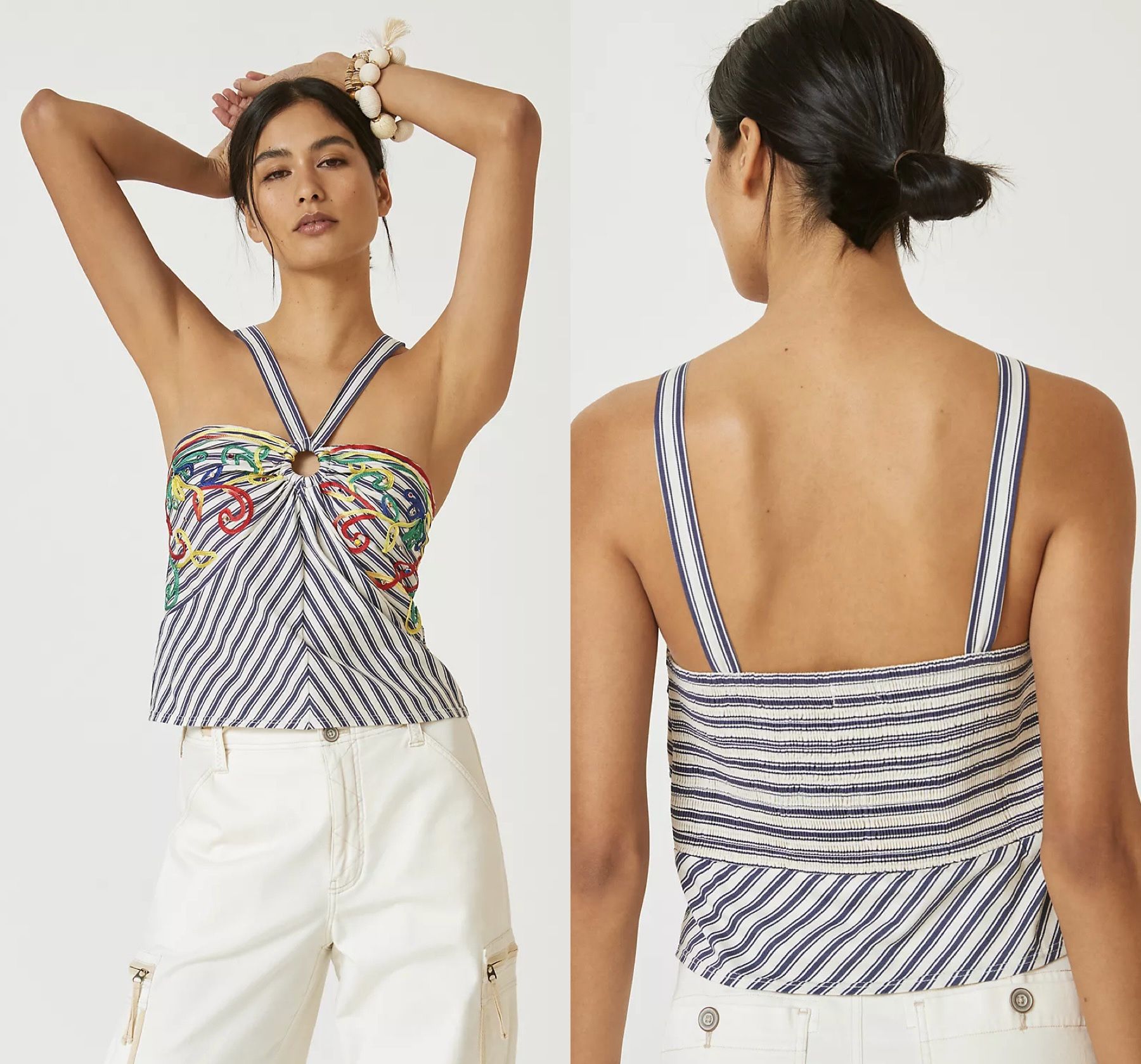 NWT $110 Anthropologie x Tiny Avril Embroidered Striped Pullover Knit Halter XL