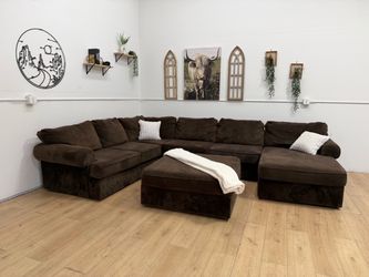Brown Sectional Couch with Ottoman Free Delivery