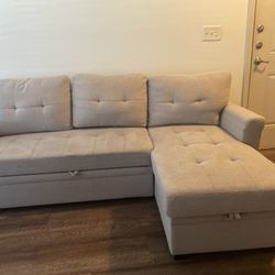 Gray Fabric Reversible Sectional Sleeper Sofa Chaise with Storage