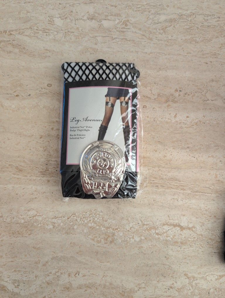 Black Industrial Net Police Badge Thigh Highs Fishnet Stockings By Leg Avenue #9159 New