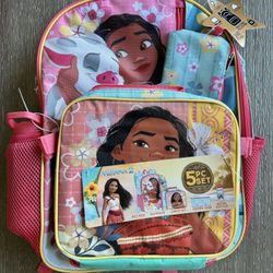 Disney Princess Moana Backpack School Set - Bundle with 16" Backpack, Lunchbox, Pencil Case & Water Bottle