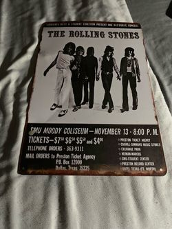 Rolling Stones SMU Moody Coliseum Concert Metal Sign