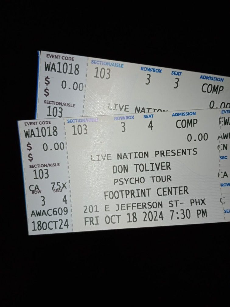 Don Toliver Concert 2 Tickets Lower Level