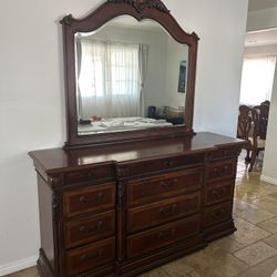 12 Drawer Dark Wood Dresser and Mirror