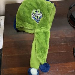 MLS Seattle Sounders Fuzzy Hat With Ear Flaps - See Photos 