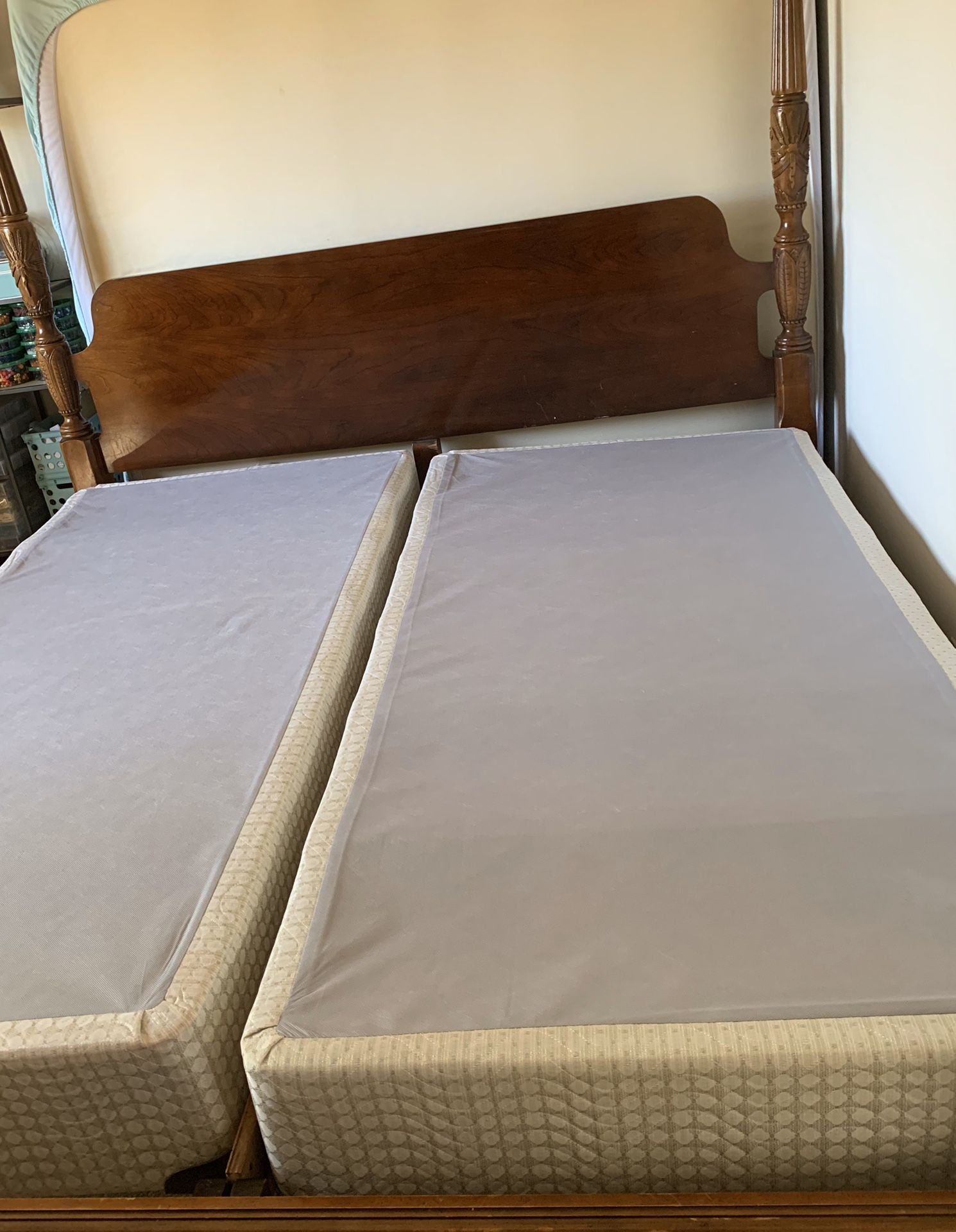 King size bed with mattress cherrywood color with matching dresser and foot stool was use only a few times for guest turning quest room into a office