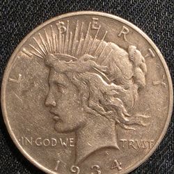 Circulated 1934 PEACE SILVER DOLLAR COIN