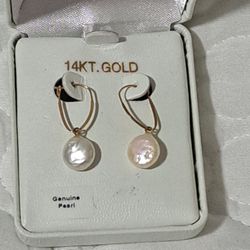 NEW 14KT GOLD & PEARL EARRINGS NOT PLATED 50$