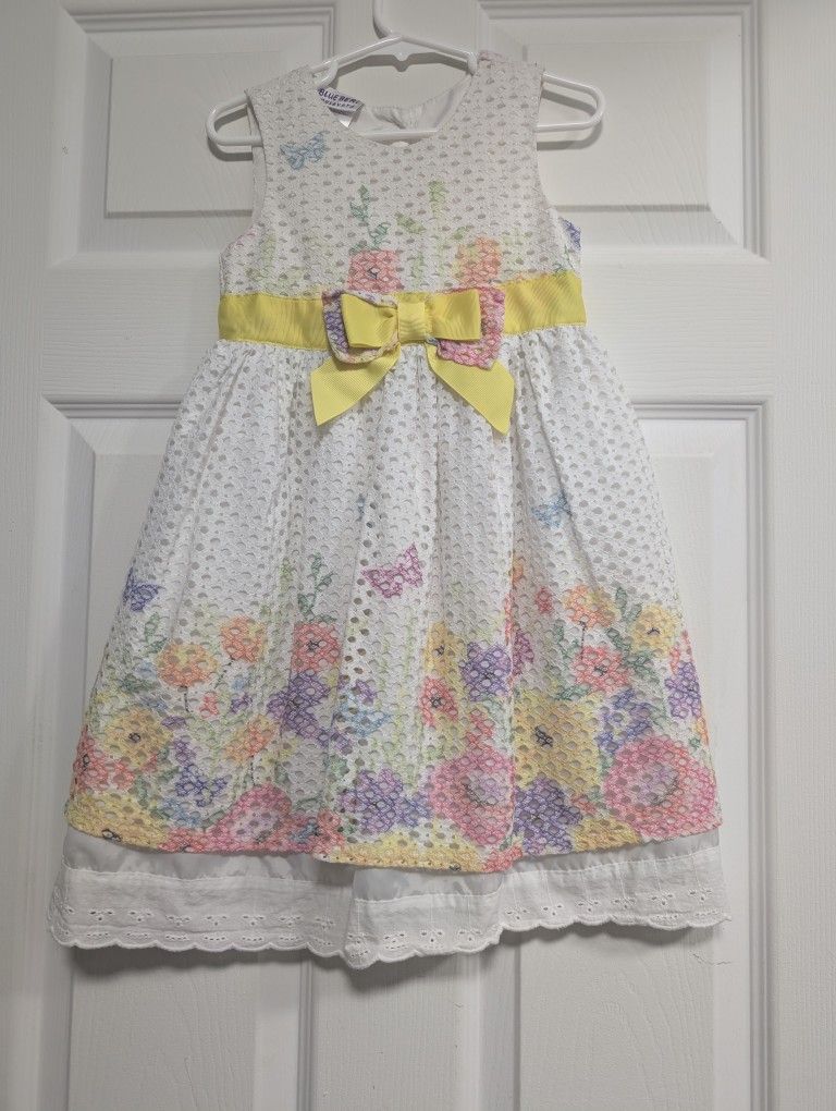 Blueberi Boulevard Floral Lace Dress with Yellow Bow girls Sise 5T