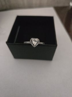 Size 6 Pandora Cubic Zirconia Sterling Silver Heart Ring. No original ring box.