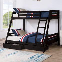 Twin Full Black Bunkbed With Ortho Mattress Included 