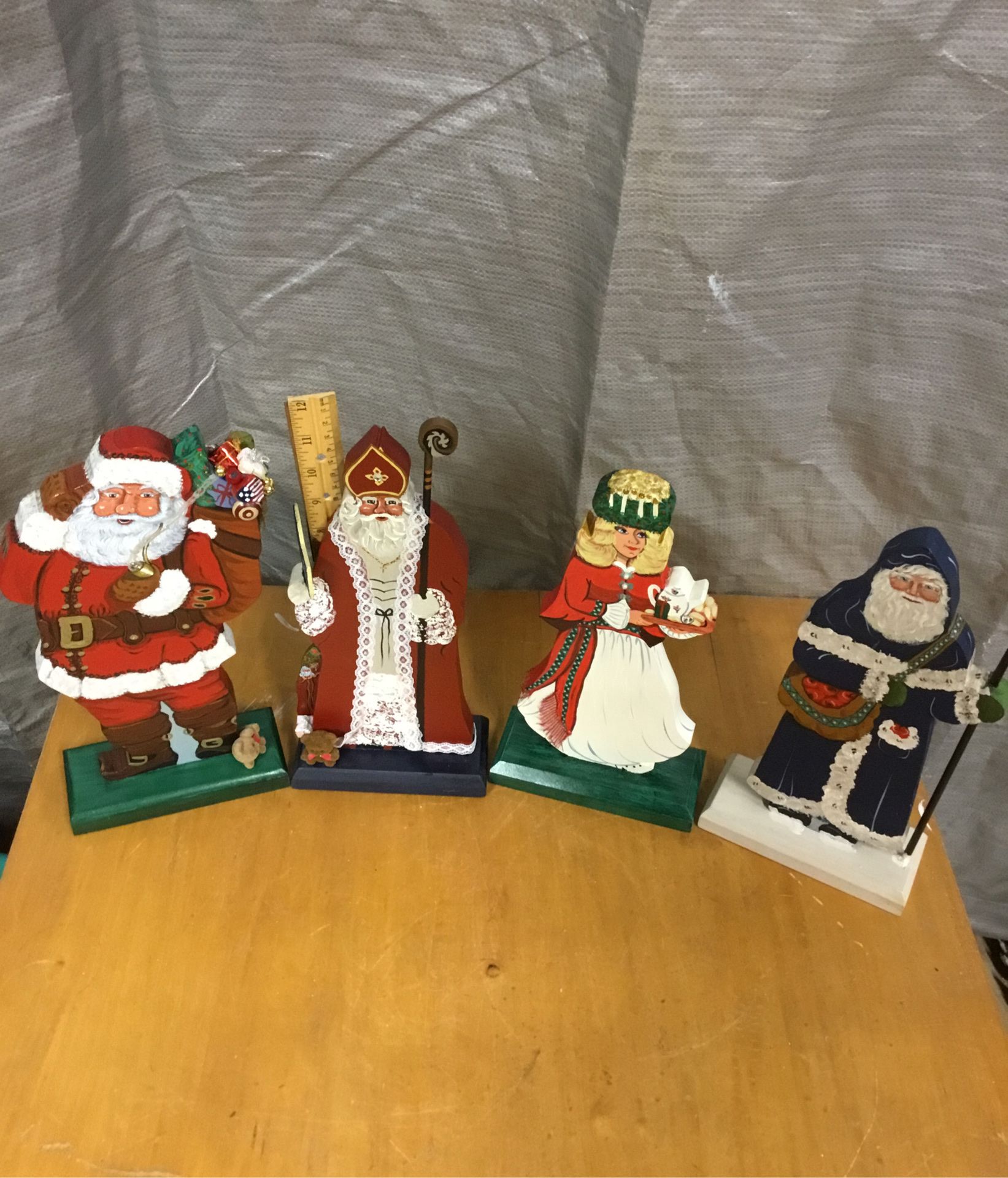 4 Wooden Hand Painted Christmas Figures