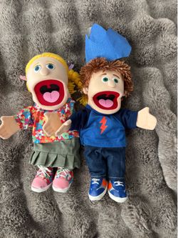14” Cindy Peach Girl Hand Puppet and  14" Tommy, Peach Boy, Hand Puppet