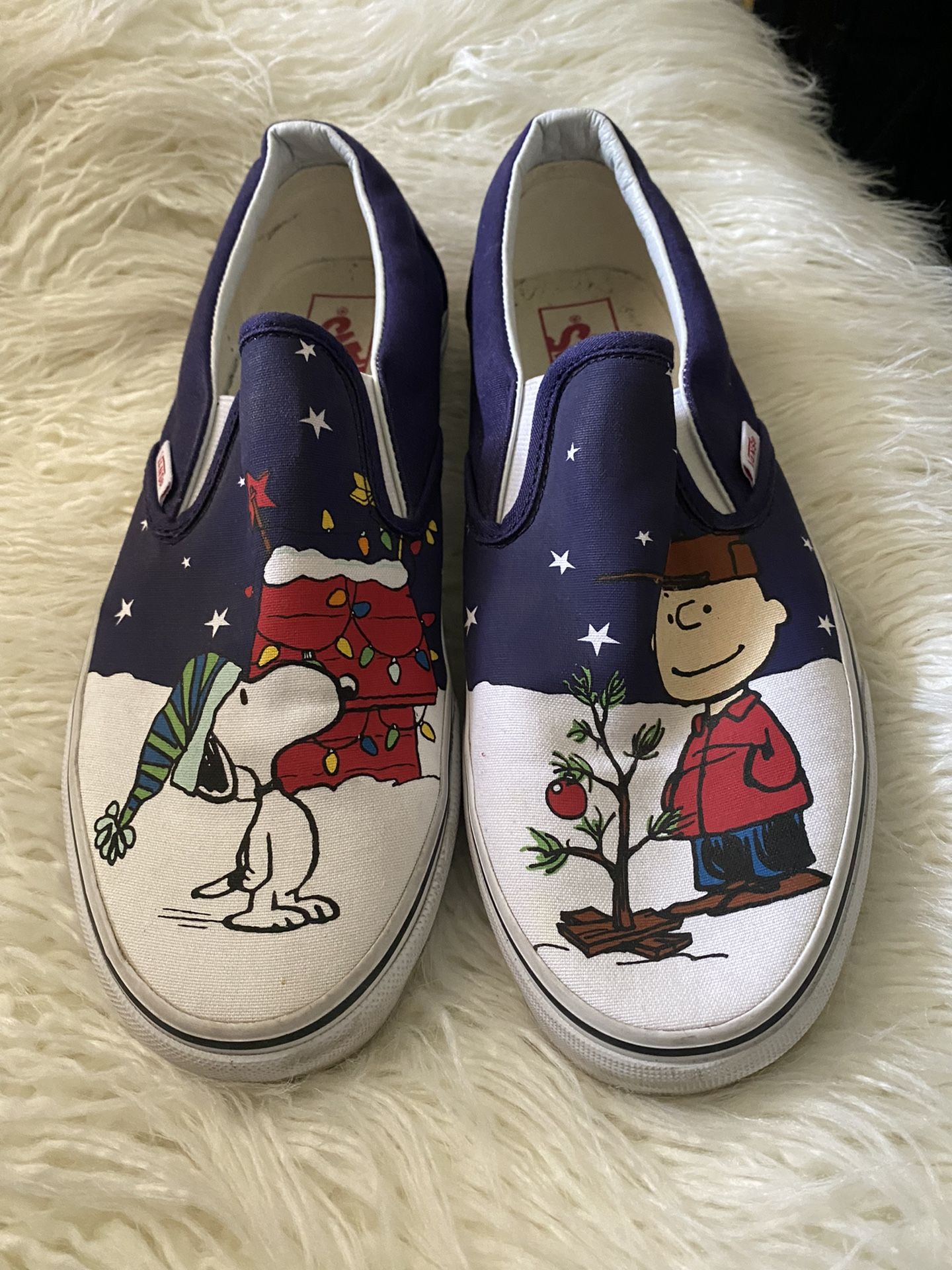 Rare Men's VANS Snoopy Charlie Brown Christmas Slip On Shoes