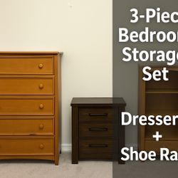 3-Piece Bedroom Storage Set – Dressers + Shoe Rack