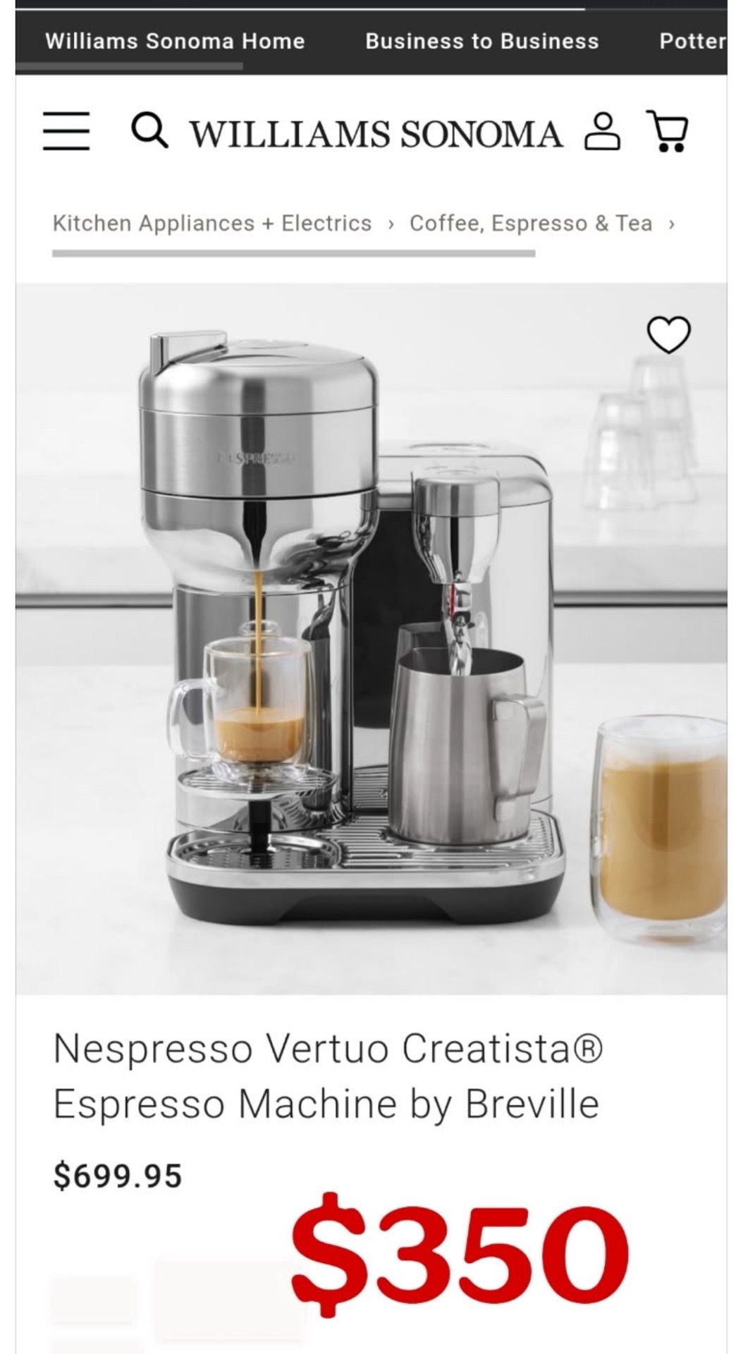 Nepresso Vertuo Creatista Espresso Machine