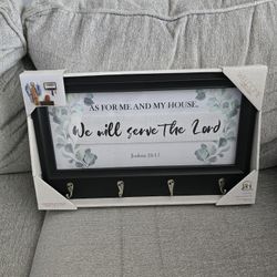 Brand New As For Me And My House We Will Serve The Lord Wall Frame With Key Holders 