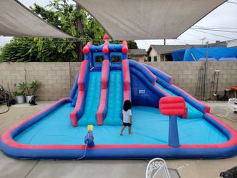 Mega Sport Inflatable Water Triple Slide Park – Heavy-Duty for Outdoor Fun - Climbing Wall, 3 Slides & Splash Pool – Easy to Set Up & Inflate
