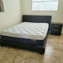 NEW QUEEN-SIZE BED FRAME AND ONE NIGHTSTAND 👉 MATTRESS SOLD SEPARATELY