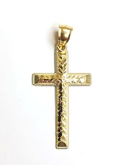 Beautiful cross religious pendant 14K REAL YELLOW GOLD.