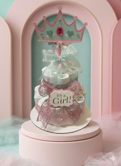 Princess Diaper Cake for Baby Girl | Pink & Mint Luxury Baby Shower Centerpiece | Elegant Princess Baby Gift Decor