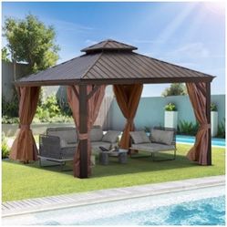 12*12FT patic gazebo,alu gazebo with steel canopy,Outdoor Permanent Hardtop Gazebo Canopy for Patio, Garden, Backyard 
