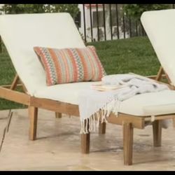 New Other Noble House Wyatt Teak Wood Outdoor Chaise Lounge with Cream Cushions