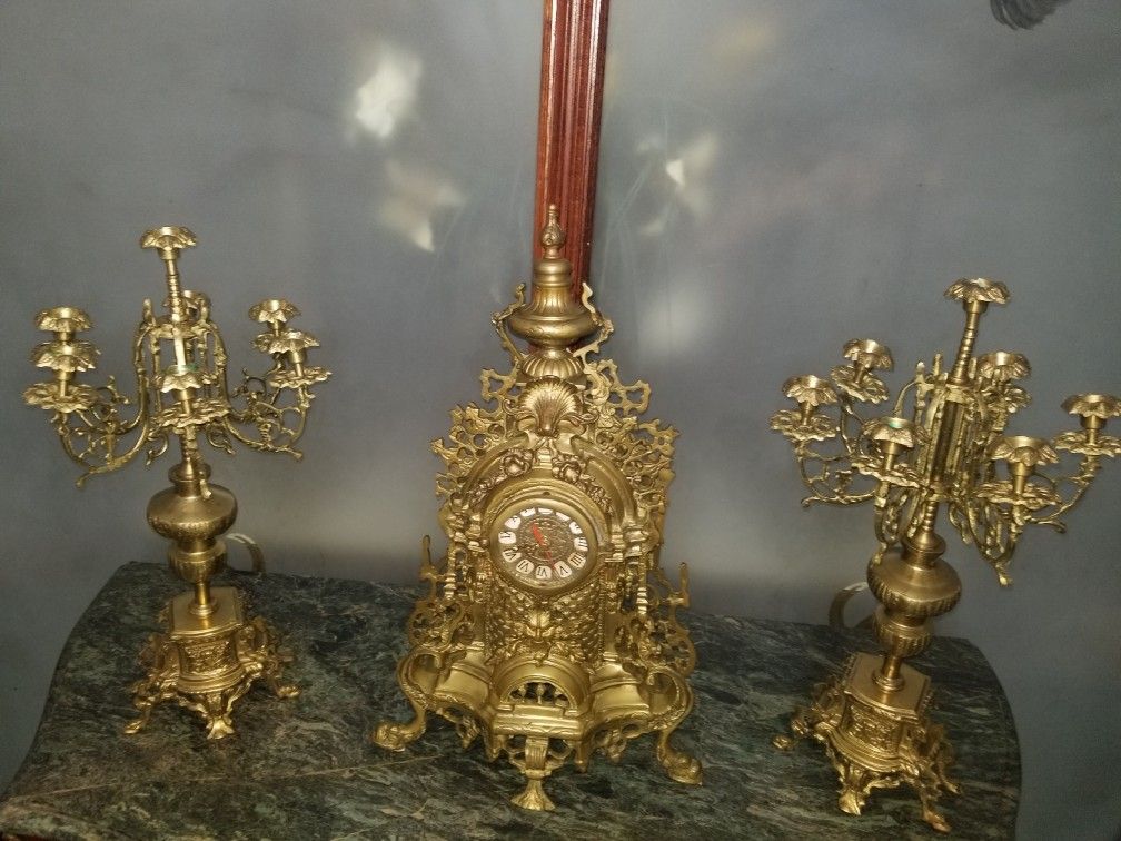 Bronze clock and candelabras